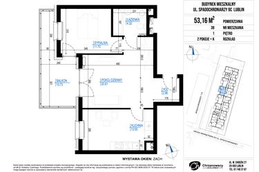 Rzut - Mieszkanie na sprzedaż 2 pokoje o powierzchni 53,16 m² - numer 38 w Vieniava edycja druga