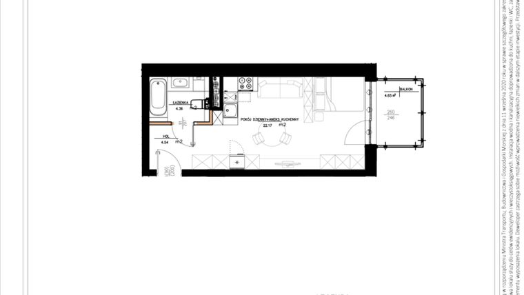 Rzut - Mieszkanie na sprzedaż 1 pokój o powierzchni 31,5 m² - numer A.4.43 w Daszyńskiego Square etap 1
