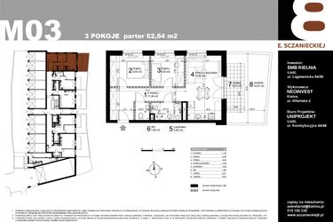 Rzut - Mieszkanie na sprzedaż 3 pokoje o powierzchni 52,64 m² - numer M03 w Sczanieckiej 8