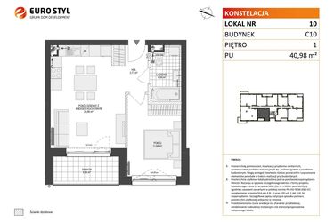 Rzut - Mieszkanie na sprzedaż 2 pokoje o powierzchni 40,98 m² - numer C10.10 w Konstelacja etap V