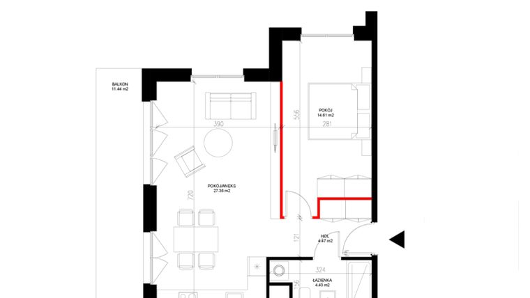 Rzut - Mieszkanie na sprzedaż 2 pokoje o powierzchni 50,87 m² - numer E.4.9 w INSPIRE ETAP IV – bud. E