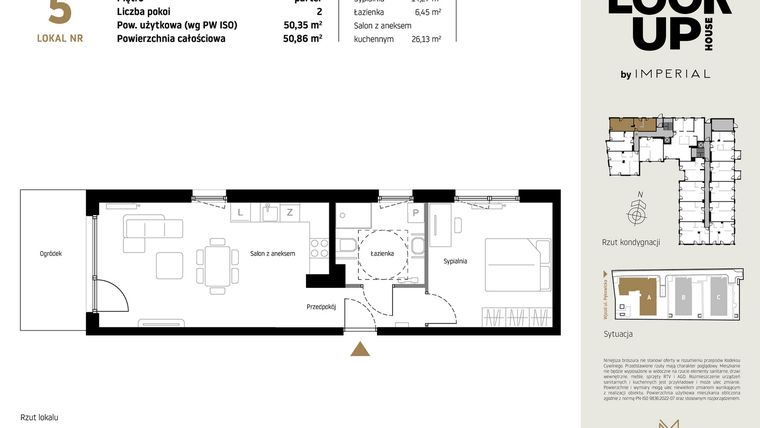 Rzut - Mieszkanie na sprzedaż 2 pokoje o powierzchni 50,35 m² - numer A5 w Look Up House