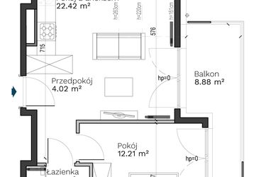 Rzut - Mieszkanie na sprzedaż 2 pokoje o powierzchni 42,94 m² - numer C-13 w Destino