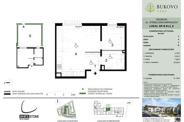 Rzut - Mieszkanie na sprzedaż 2 pokoje o powierzchni 44,14 m² - numer B.2.6 w Bukovo Park