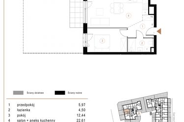 Rzut - Mieszkanie na sprzedaż 2 pokoje o powierzchni 45,52 m² - numer A03 w Osiedle Józefowska