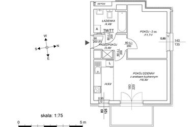 Rzut - Mieszkanie na sprzedaż 2 pokoje o powierzchni 37,98 m² - numer M50 w Osiedle Mała Dziesiąta etap II