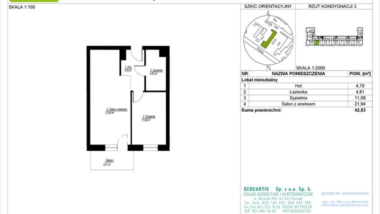 Rzut - Mieszkanie na sprzedaż 2 pokoje o powierzchni 42,53 m² - numer 28/15 w Symfonia Ptasia 28
