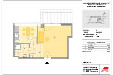 Rzut - Mieszkanie na sprzedaż 1 pokój o powierzchni 34,98 m² - numer 4 w Stalowa 65