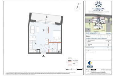 Rzut - Mieszkanie na sprzedaż 1 pokój o powierzchni 29,95 m² - numer M12 w Słonimska Residence II