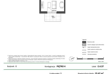 Rzut - Mieszkanie na sprzedaż 1 pokój o powierzchni 25,67 m² - numer E.4.37 w Nowy Świat Ostoja etap II - EFG
