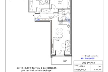 Rzut - Mieszkanie na sprzedaż 3 pokoje o powierzchni 61,64 m² - numer 38 w Harmonia bud. M3