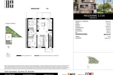 Rzut - Mieszkanie na sprzedaż 4 pokoje o powierzchni 80,15 m² - numer 1.11A w Osiedle Bo