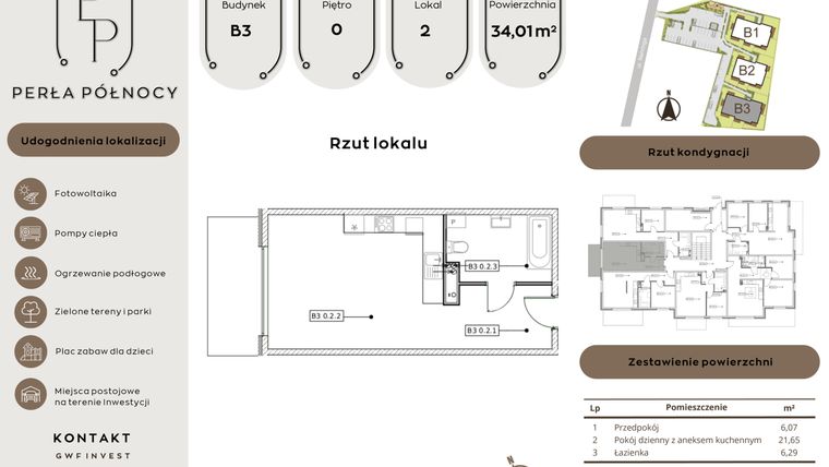 Rzut - Mieszkanie na sprzedaż 1 pokój o powierzchni 34,01 m² - numer B3.0_2 w Perła Północy etap 2