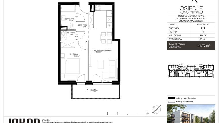 Rzut - Mieszkanie na sprzedaż 2 pokoje o powierzchni 41,72 m² - numer 34C.34 w Osiedle Konopnickiej