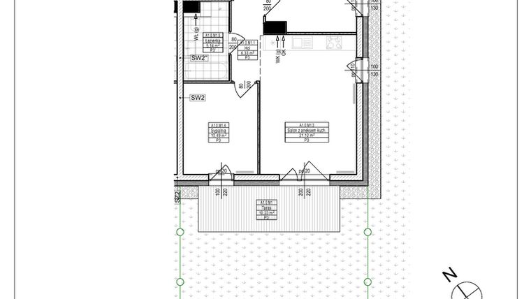 Rzut - Mieszkanie na sprzedaż 3 pokoje o powierzchni 54,05 m² - numer A1.1 w Osiedle Zielone bud. A1, B8