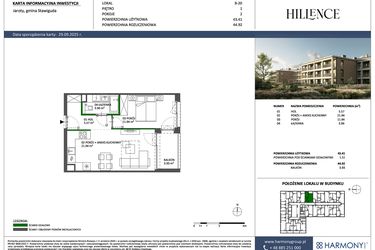 Rzut - Mieszkanie na sprzedaż 2 pokoje o powierzchni 43,41 m² - numer B-20 w Hillence etap 2