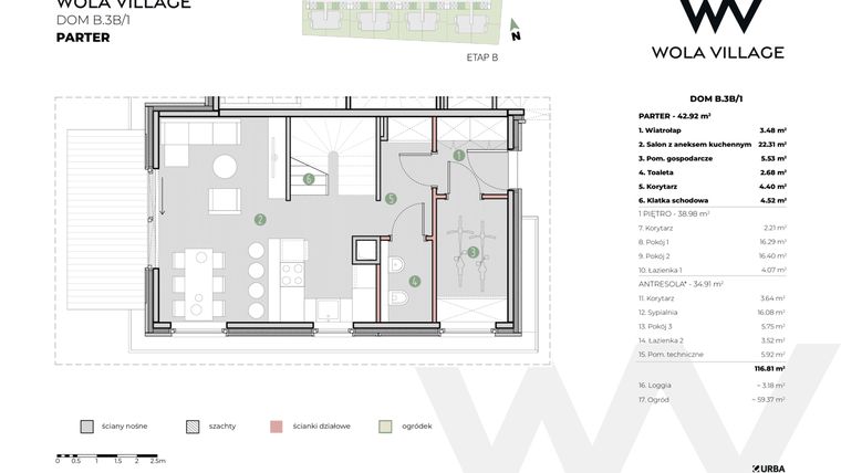 Rzut - Dom na sprzedaż 4 pokoje o powierzchni 117,78 m² - numer B.3B/1 w Wola Village