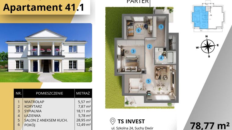 Rzut - Mieszkanie na sprzedaż 3 pokoje o powierzchni 78,1 m² - numer 6.5_C_41.1 w Ogrody Tesoro VI