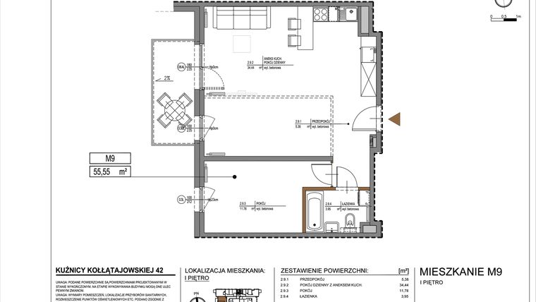 Rzut - Mieszkanie na sprzedaż 2 pokoje o powierzchni 55,55 m² - numer M9 w Kuźnicy Kołłątajowskiej 42