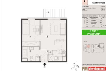 Rzut - Mieszkanie na sprzedaż 2 pokoje o powierzchni 33,34 m² - numer 5.A w Ecco Panorama etap I budynki A, B