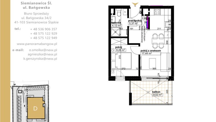 Rzut - Mieszkanie na sprzedaż 2 pokoje o powierzchni 36,21 m² - numer D.3.6 w Panorama Bańgów Etap II