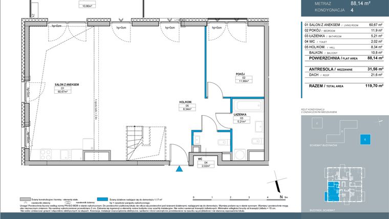 Rzut - Mieszkanie na sprzedaż 5 pokoi o powierzchni 119,7 m² - numer E.4.03 w Nordic Bemowo - etap IV