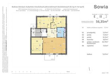 Rzut - Mieszkanie na sprzedaż 4 pokoje o powierzchni 56,35 m² - numer E2 w Sowia