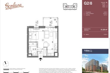 Rzut - Mieszkanie na sprzedaż 1 pokój o powierzchni 31,28 m² - numer G2/8 w Goplana budynek G