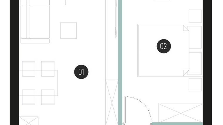Rzut - Mieszkanie na sprzedaż 2 pokoje o powierzchni 41,77 m² - numer M30 w Atrium House