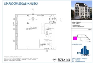Rzut - Lokal użytkowy na sprzedaż 1 pokój o powierzchni 51,6 m² - numer L1 w Kamienica przy ul. Starodomaszowskiej