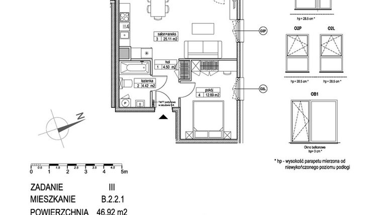 Rzut - Mieszkanie na sprzedaż 2 pokoje o powierzchni 47,1 m² - numer B.2.2.1 w Atut III