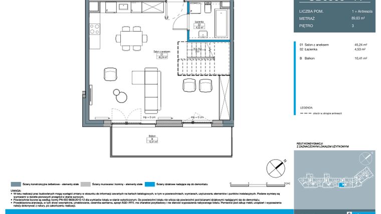 Rzut - Mieszkanie na sprzedaż 1 pokój o powierzchni 89,63 m² - numer CB0303 w Talarowa Park