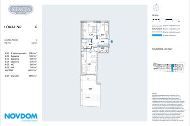 Rzut - Mieszkanie na sprzedaż 3 pokoje o powierzchni 60,22 m² - numer 6 w Stacja Grodzisk