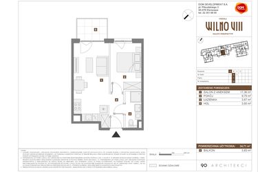 Rzut - Mieszkanie na sprzedaż 2 pokoje o powierzchni 34,71 m² - numer A.24 w Osiedle Wilno VIII