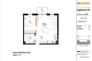 Rzut - Mieszkanie na sprzedaż 2 pokoje o powierzchni 53,95 m² - numer 39 w Osiedle StaLove etap II