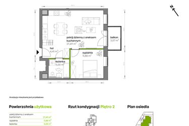 Rzut - Mieszkanie na sprzedaż 2 pokoje o powierzchni 49,24 m² - numer AA0202 w Ptasia Vita