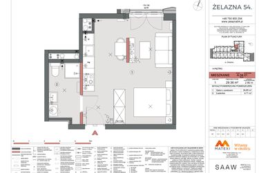 Rzut - Mieszkanie na sprzedaż 1 pokój o powierzchni 29,36 m² - numer A.04.01 w Żelazna 54