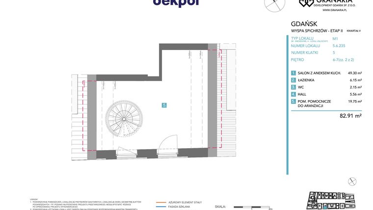 Rzut - Mieszkanie na sprzedaż 1 pokój o powierzchni 82,91 m² - numer 5.6.235 w Granaria