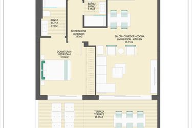 Rzut - Mieszkanie na sprzedaż 3 pokoje o powierzchni 91,3 m² - numer B61A w Arrecife by UrbinCasa