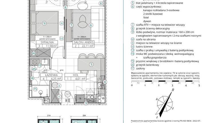 Rzut - Mieszkanie na sprzedaż 2 pokoje o powierzchni 42,35 m² - numer A.2.15 w Remedium