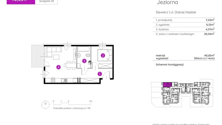 Rzut - Mieszkanie na sprzedaż 2 pokoje o powierzchni 40,85 m² - numer 28.A.0.7 w Murapol Siewierz Jeziorna bud. 27 i 28