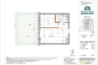Rzut - Mieszkanie na sprzedaż 2 pokoje o powierzchni 35,61 m² - numer J1-7 w Park Leśny Rembertów etap VIII