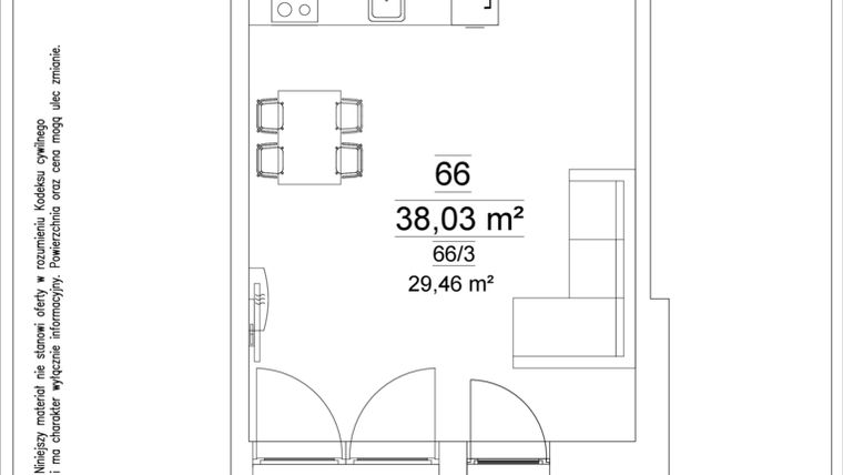 Rzut - Mieszkanie na sprzedaż 1 pokój o powierzchni 38,03 m² - numer 66 w Osiedle Teatralne 19