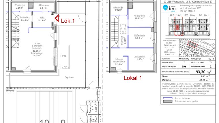 Rzut - Mieszkanie na sprzedaż 4 pokoje o powierzchni 93,3 m² - numer Y1 w Osiedle Idea Ogrody 3