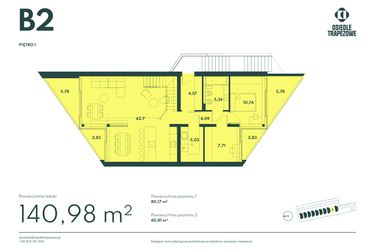 Rzut - Mieszkanie na sprzedaż 6 pokoi o powierzchni 140,98 m² - numer B2 w Osiedle Trapezowe