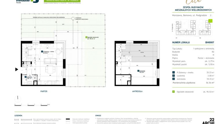 Rzut - Mieszkanie na sprzedaż 1 pokój o powierzchni 56,56 m² - numer BH0007 w Viva Cité