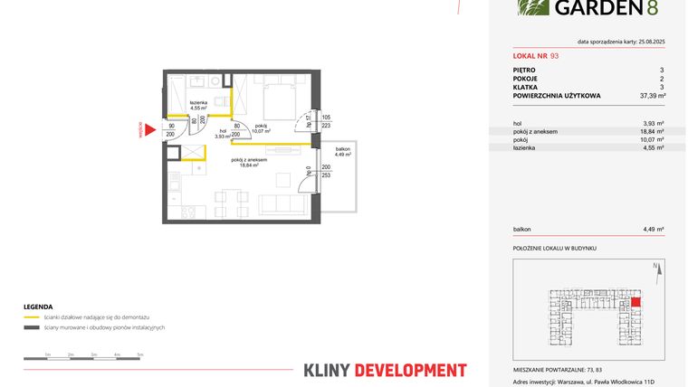 Rzut - Mieszkanie na sprzedaż 2 pokoje o powierzchni 37,39 m² - numer 93 w Nova Viva Garden 8