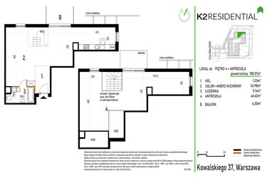 Rzut - Mieszkanie na sprzedaż 1 pokój o powierzchni 108,07 m² - numer 46 w Kowalskiego 37