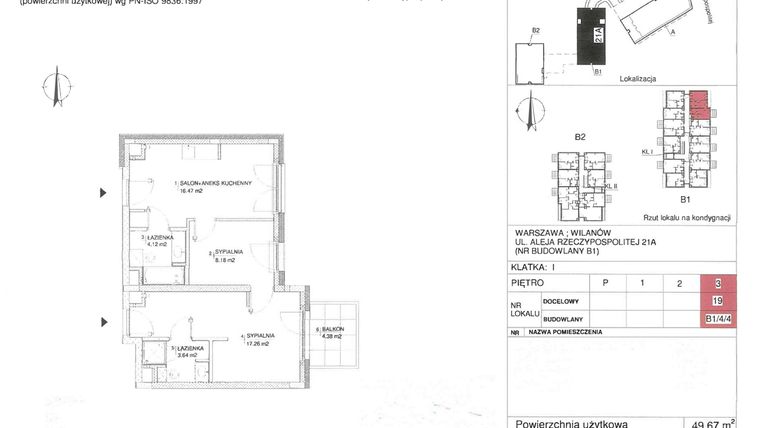 Rzut - Mieszkanie na sprzedaż 2 pokoje o powierzchni 49,67 m² - numer 19 w RZ21