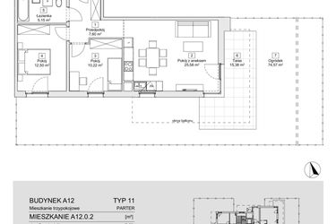 Rzut - Mieszkanie na sprzedaż 3 pokoje o powierzchni 61,05 m² - numer A12.0.2 w Zacisze Marcelin IIIa